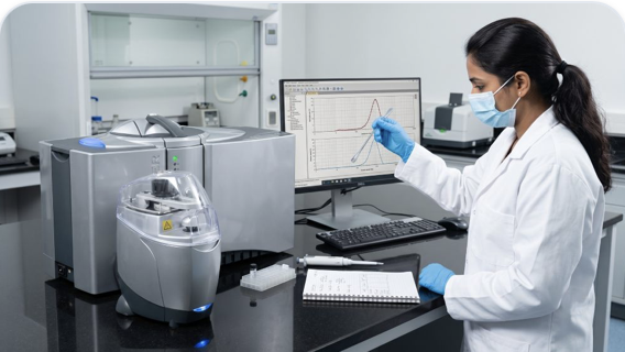 Analyst reviewing laboratory results